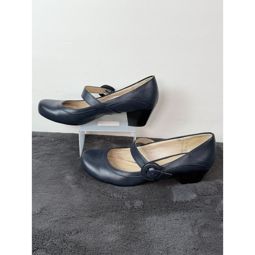 LifeStride Women’s 10W Navy Blue Mary Jane Pumps Block Heel Comfort Shoes